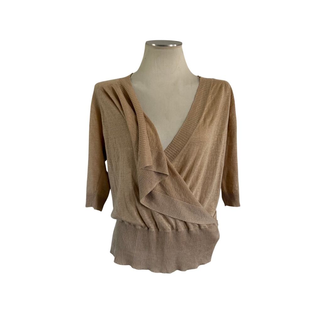 Max Mara Tan Linen Drape Cowl Blouse Sz L Minimalist
